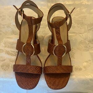 Cato Brown Textured Sandals with Gold Rings size 8